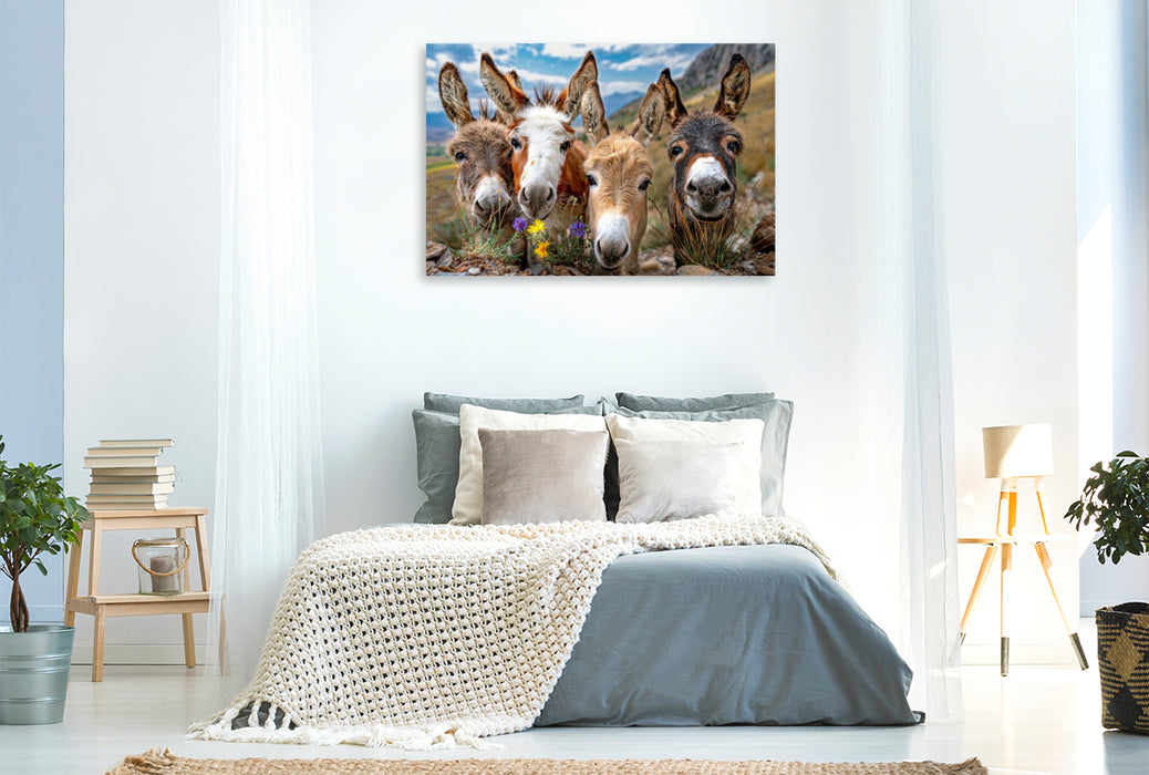 Premium Textil-Leinwand Gruppenfoto mit Blumen