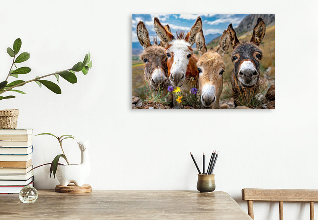 Premium Textil-Leinwand Gruppenfoto mit Blumen