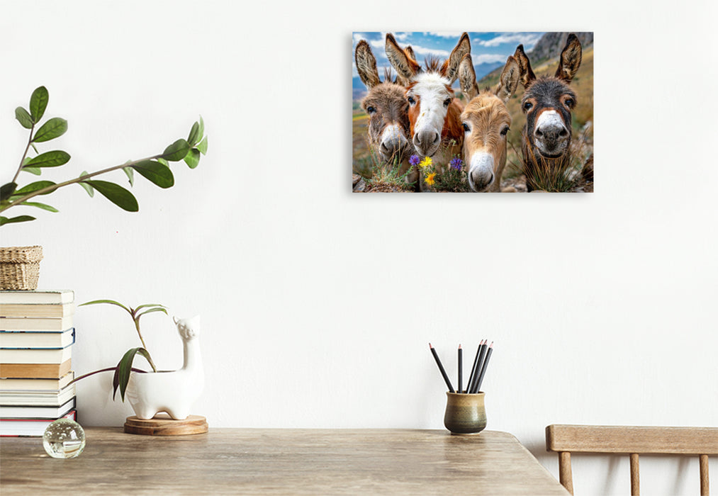 Premium Textil-Leinwand Gruppenfoto mit Blumen