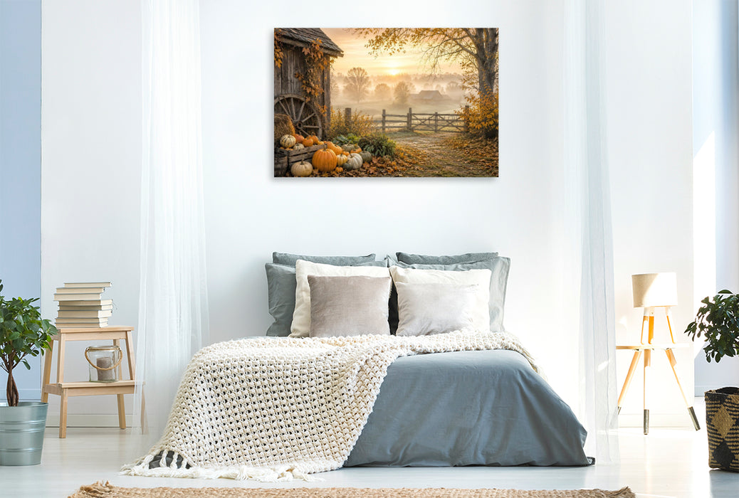 Premium Textil-Leinwand Nebel über'm Land