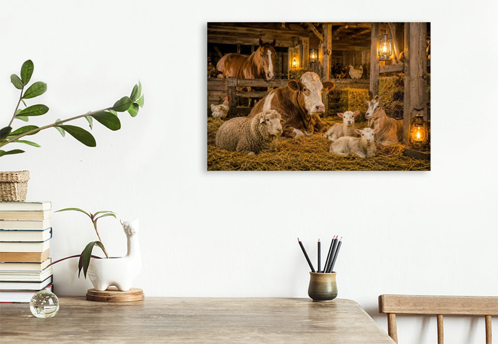 Premium Textil-Leinwand Abendruhe im Stall