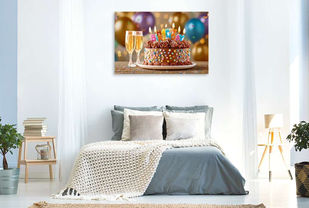 Premium Textil-Leinwand Schokoladentorte mit Schokoladenglasur, abgeschmeckt mit Rumaroma