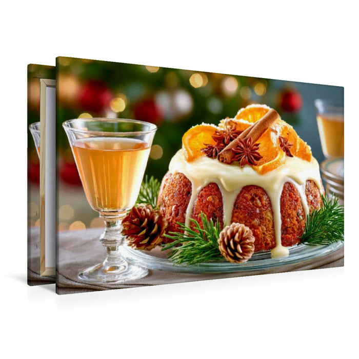 Premium Textil-Leinwand Weihnachtliche Mürbeteig-Torte mit Orangenzersten und einem Hauch von Zimt und Anis