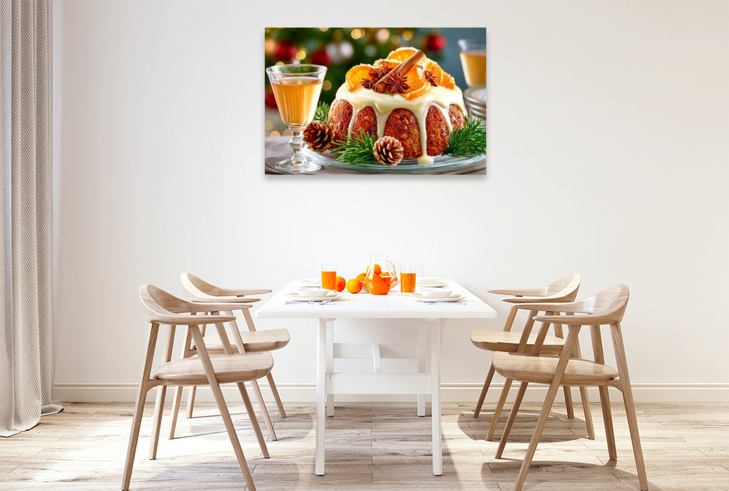 Premium Textil-Leinwand Weihnachtliche Mürbeteig-Torte mit Orangenzersten und einem Hauch von Zimt und Anis