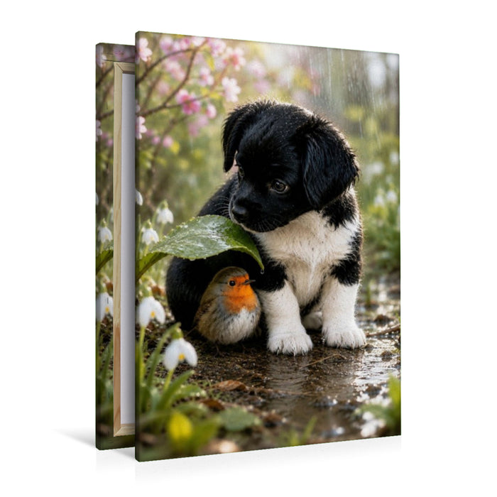 Premium Textil-Leinwand Kleiner Freund im Regen
