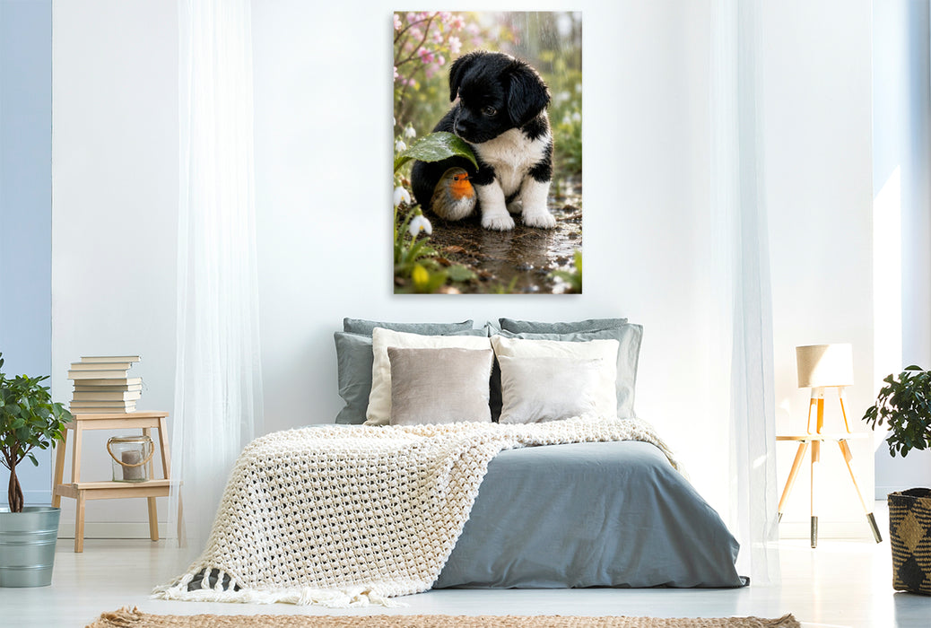Premium Textil-Leinwand Kleiner Freund im Regen