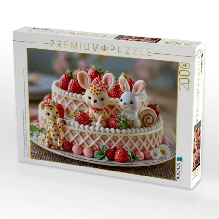 Erdbeer-Überraschungstorte aus Rührteig mit süßen Marzipanfiguren - CALVENDO Foto-Puzzle'