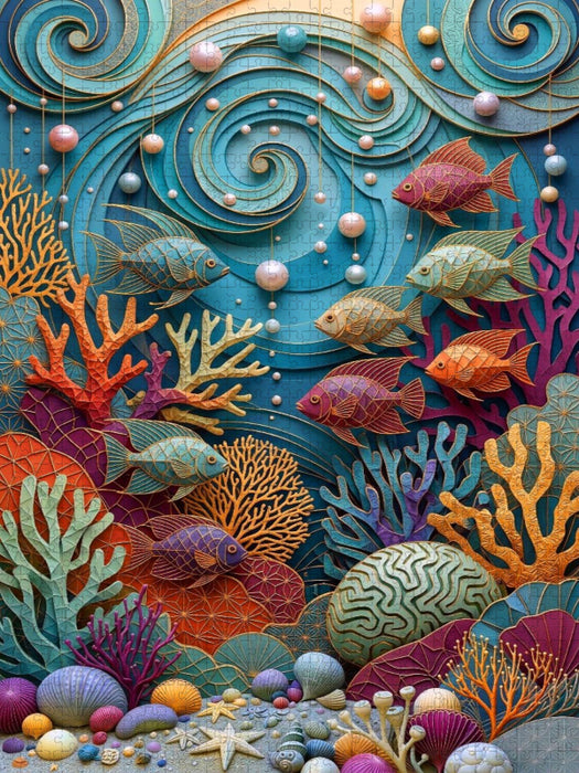 Fische und Korallen - farbenfrohe Collage - CALVENDO Foto-Puzzle'