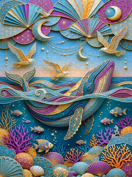 Wal und Möwen - farbenfrohe Collage - CALVENDO Foto-Puzzle'
