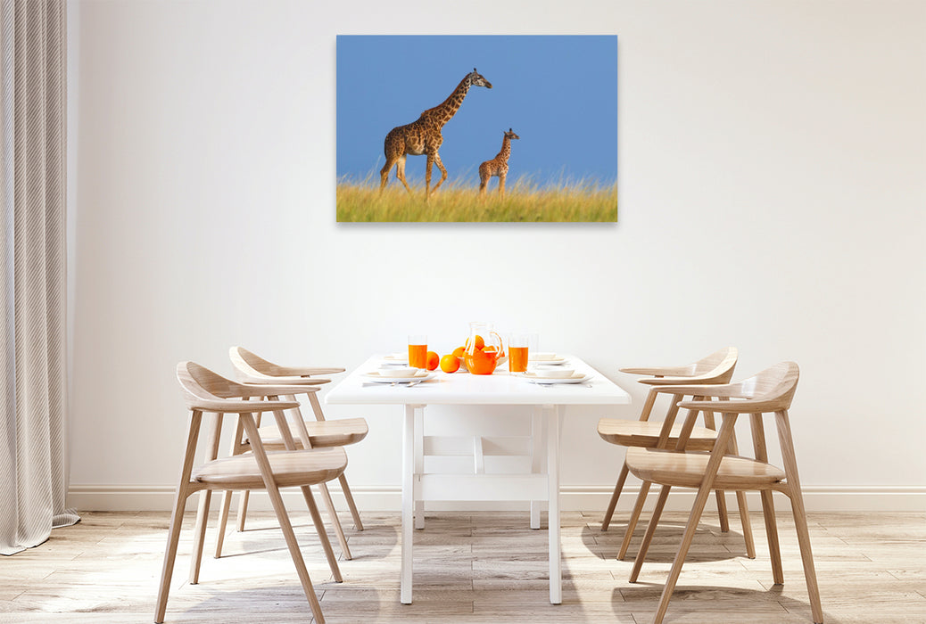 Premium Textil-Leinwand Massai-Giraffen, Masai Mara, Kenia.
