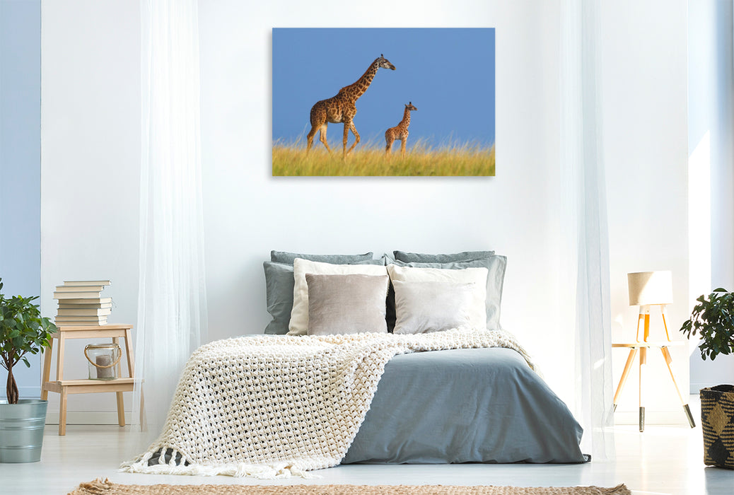 Premium Textil-Leinwand Massai-Giraffen, Masai Mara, Kenia.
