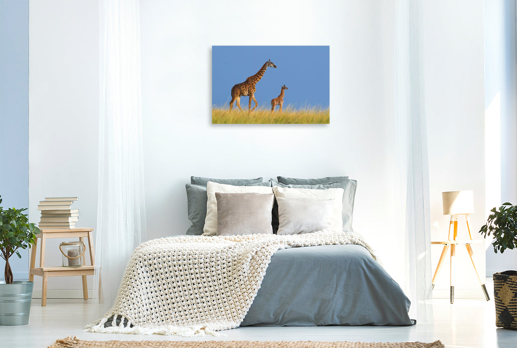 Premium Textil-Leinwand Massai-Giraffen, Masai Mara, Kenia.