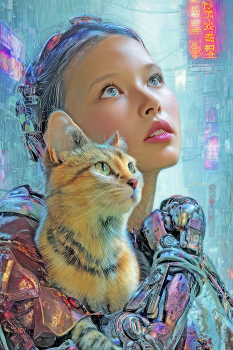 Premium Textil-Leinwand Cyberpunk Neonwelt