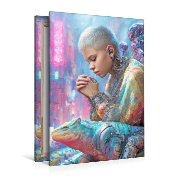 Premium Textil-Leinwand Cyberpunk Neonwelt