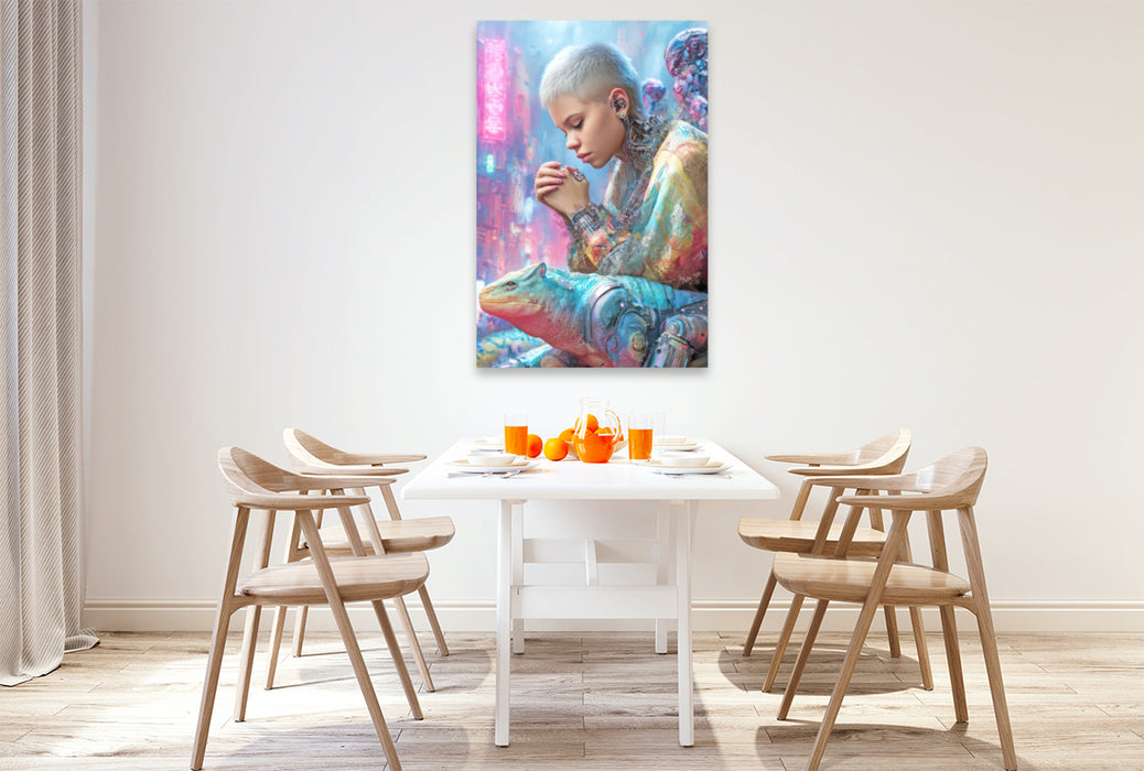 Premium Textil-Leinwand Cyberpunk Neonwelt