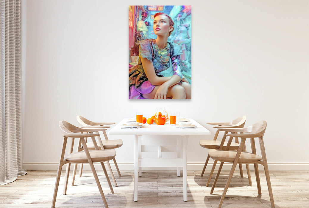 Premium Textil-Leinwand Cyberpunk Neonwelt