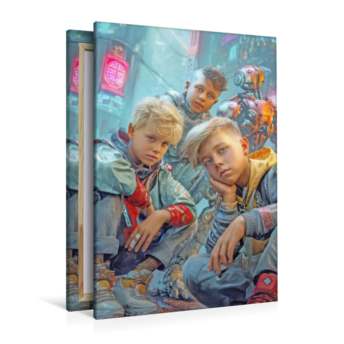 Premium Textil-Leinwand Cyberpunk Neonwelt