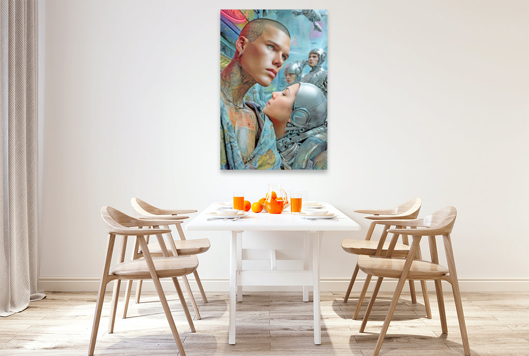Premium Textil-Leinwand Cyberpunk Neonwelt