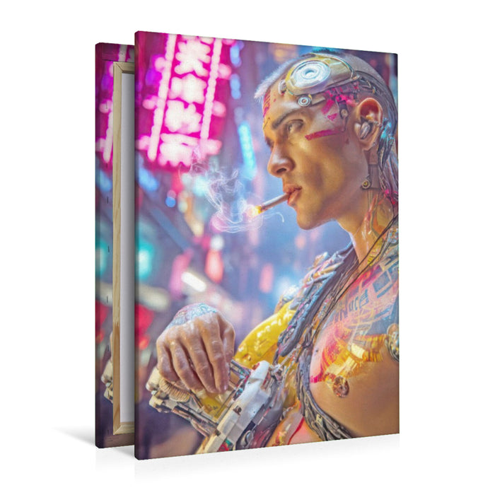 Premium Textil-Leinwand Cyberpunk Neonwelt