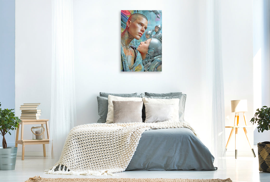 Premium Textil-Leinwand Cyberpunk Neonwelt