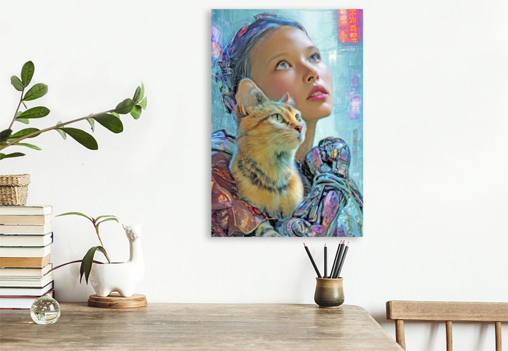 Premium Textil-Leinwand Cyberpunk Neonwelt