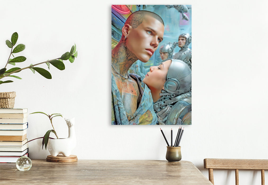 Premium Textil-Leinwand Cyberpunk Neonwelt