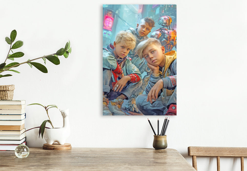 Premium Textil-Leinwand Cyberpunk Neonwelt