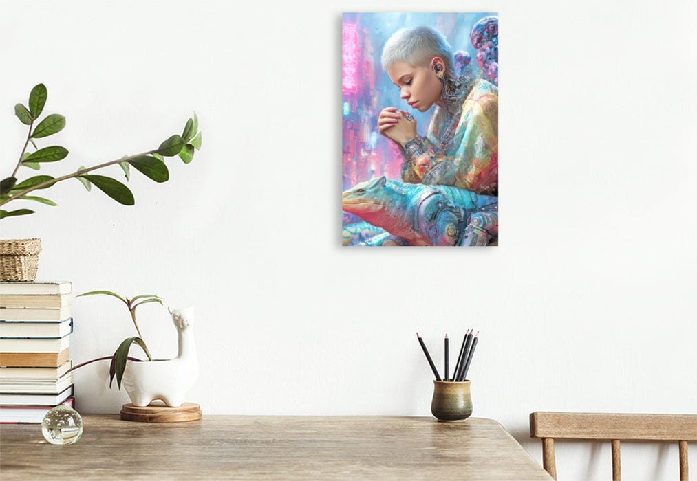 Premium Textil-Leinwand Cyberpunk Neonwelt
