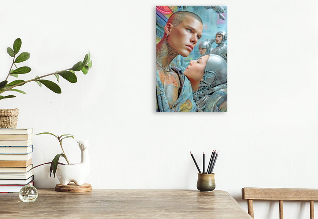 Premium Textil-Leinwand Cyberpunk Neonwelt