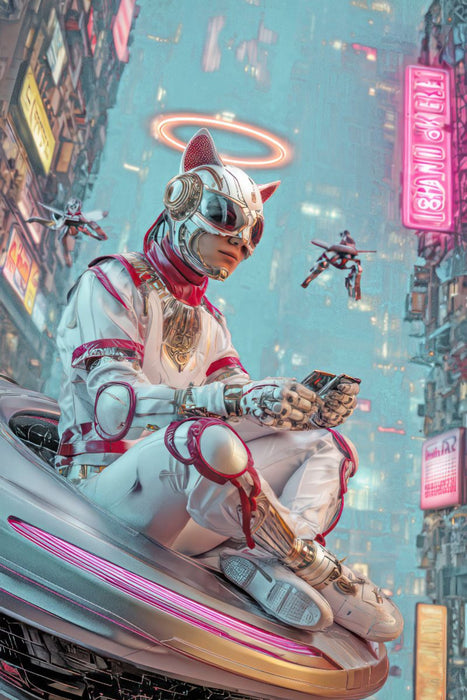 Premium Textil-Leinwand Cyberpunk Neonwelt