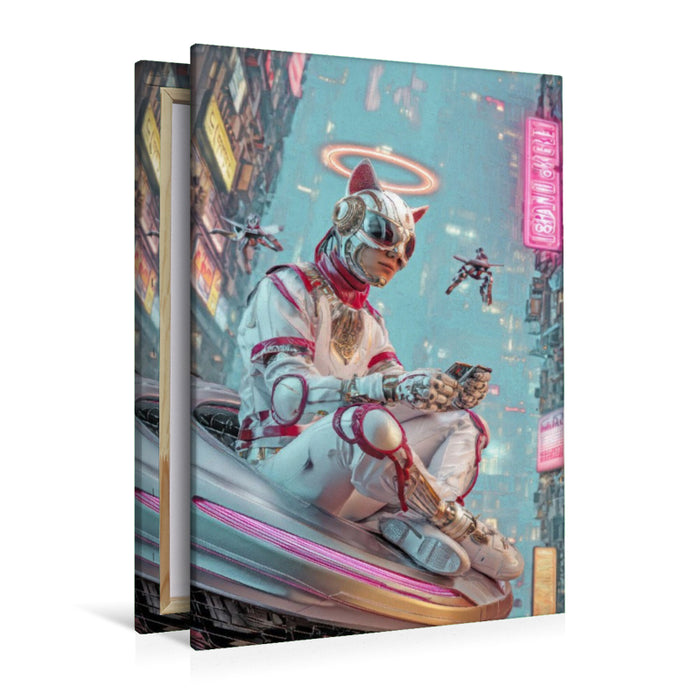 Premium Textil-Leinwand Cyberpunk Neonwelt