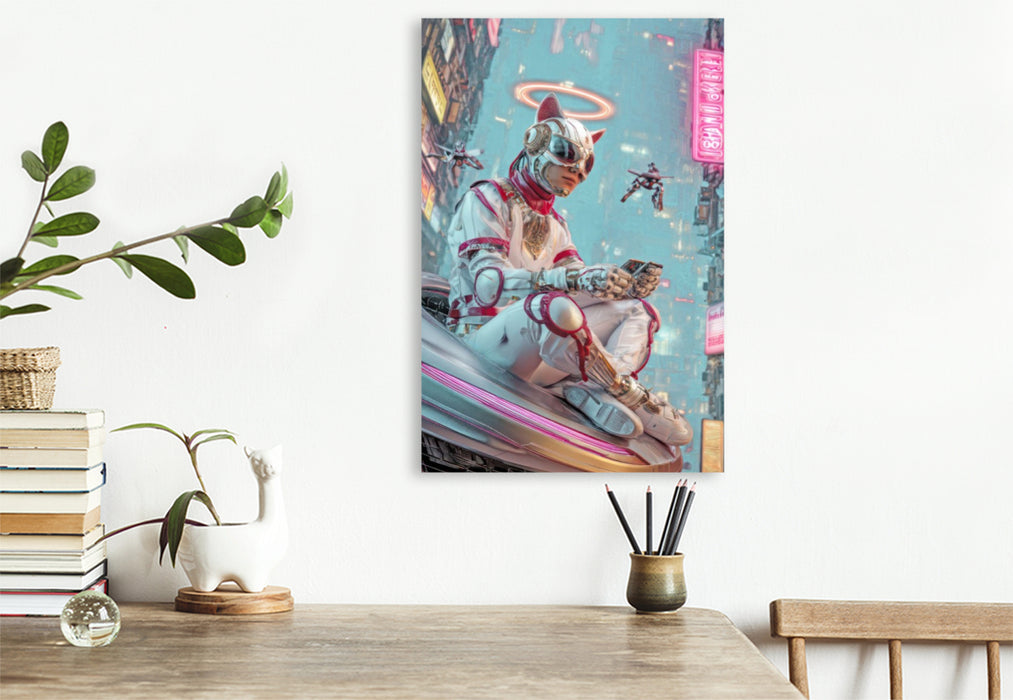Premium Textil-Leinwand Cyberpunk Neonwelt