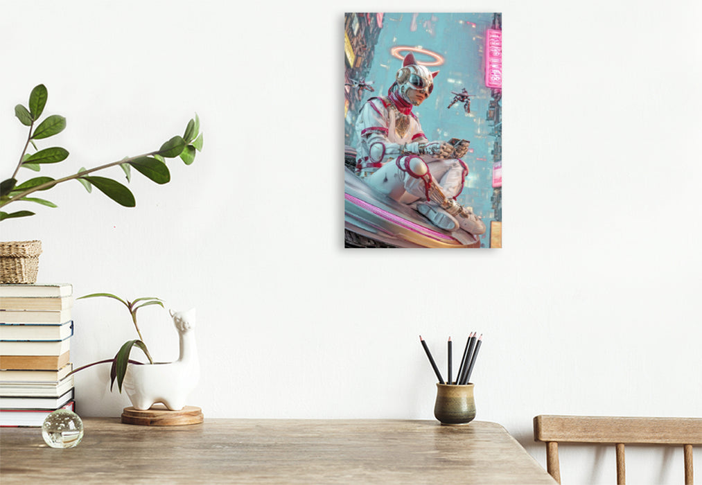 Premium Textil-Leinwand Cyberpunk Neonwelt