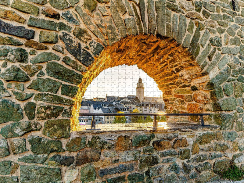 Rathaus Plauen vom Hradschin aus gesehen. - CALVENDO Foto-Puzzle'