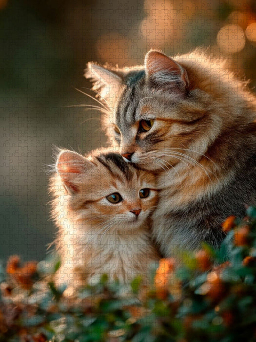 Katzenmama und Kitten beim Schmusen - CALVENDO Foto-Puzzle'
