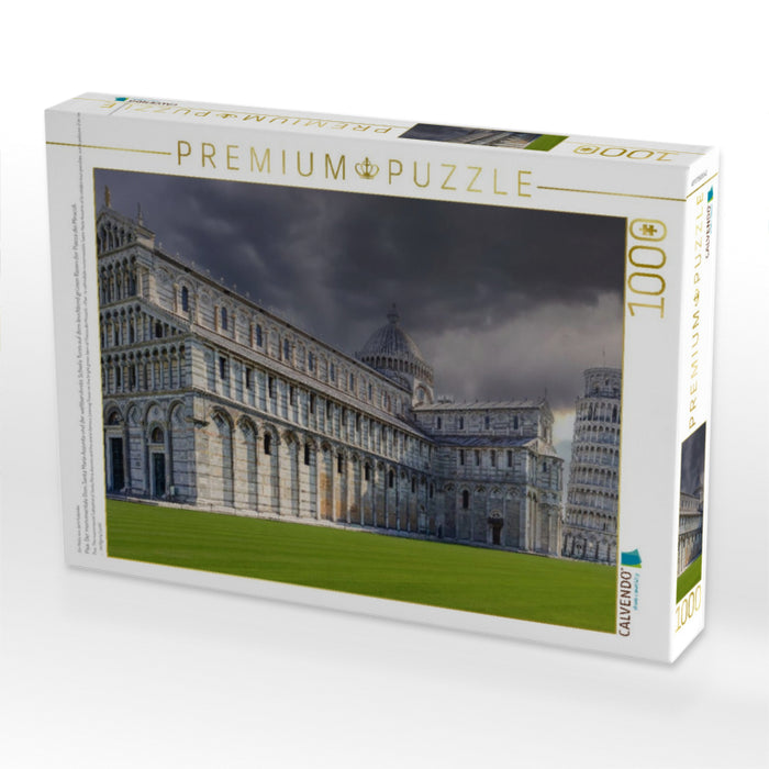 Pisa: Der monumentale Dom Santa Maria Assunta und der weltberühmte Schiefe Turm auf dem leuchtend grünen Rasen der Piazza dei Miracoli. - CALVENDO Foto-Puzzle'