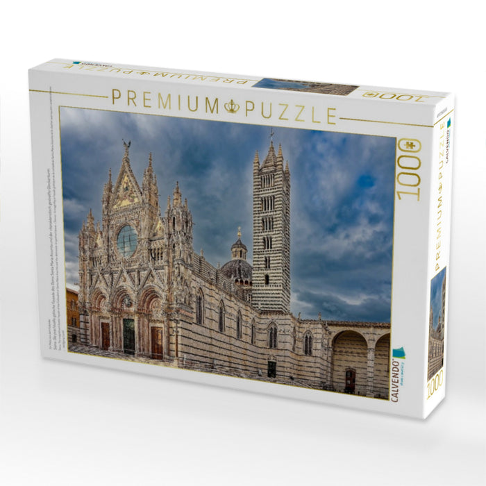Siena: Die prachtvolle gotische Fassade des Doms Santa Maria Assunta und der charakteristisch gestreifte Glockenturm. - CALVENDO Foto-Puzzle'