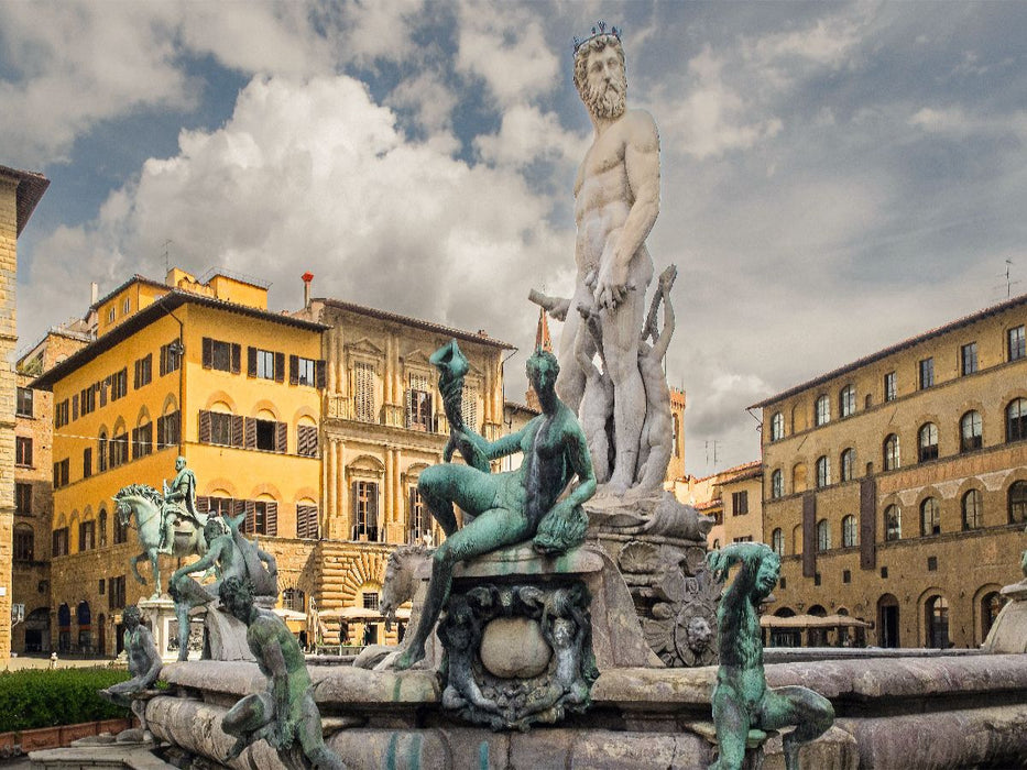 Florenz: Der monumentale Neptunbrunnen (Fontana di Nettuno) auf der Piazza della Signoria vor geschichtsträchtigen Palazzi. - CALVENDO Foto-Puzzle'