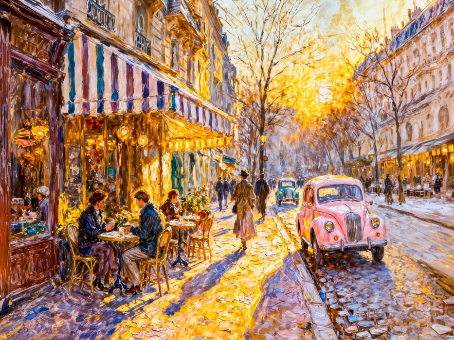 Erste Sonnenstrahlen im Außencafé Impressionistisches Puzzle - CALVENDO Foto-Puzzle'