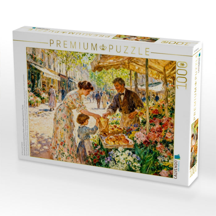 Sommerliche Wochenmarktszene Mutter und Kind Impressionismus Puzzle - CALVENDO Foto-Puzzle'