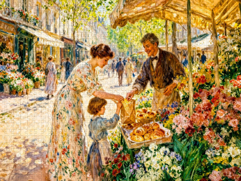 Sommerliche Wochenmarktszene Mutter und Kind Impressionismus Puzzle - CALVENDO Foto-Puzzle'