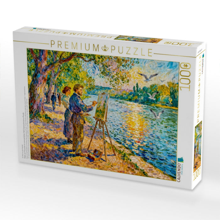 Maler am Flussufer im sommerlichen Park Impressionismus Puzzle - CALVENDO Foto-Puzzle'