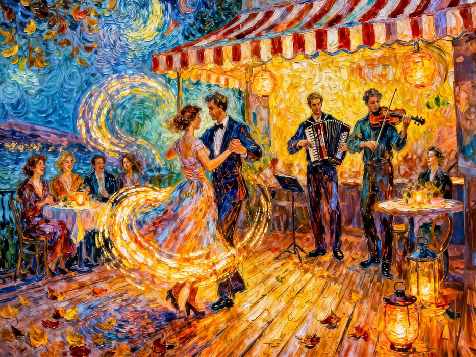 Nächtliche Tanzbar im Freien Spätsommer Impressionismus Puzzle - CALVENDO Foto-Puzzle'