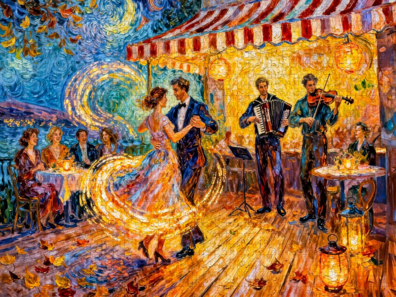 Nächtliche Tanzbar im Freien Spätsommer Impressionismus Puzzle - CALVENDO Foto-Puzzle'