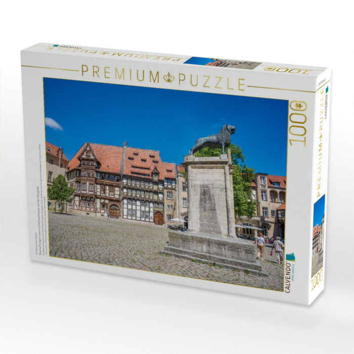 Braunschweiger Löwe und Fachwerkhäuser auf dem Burgplatz - CALVENDO Foto-Puzzle'