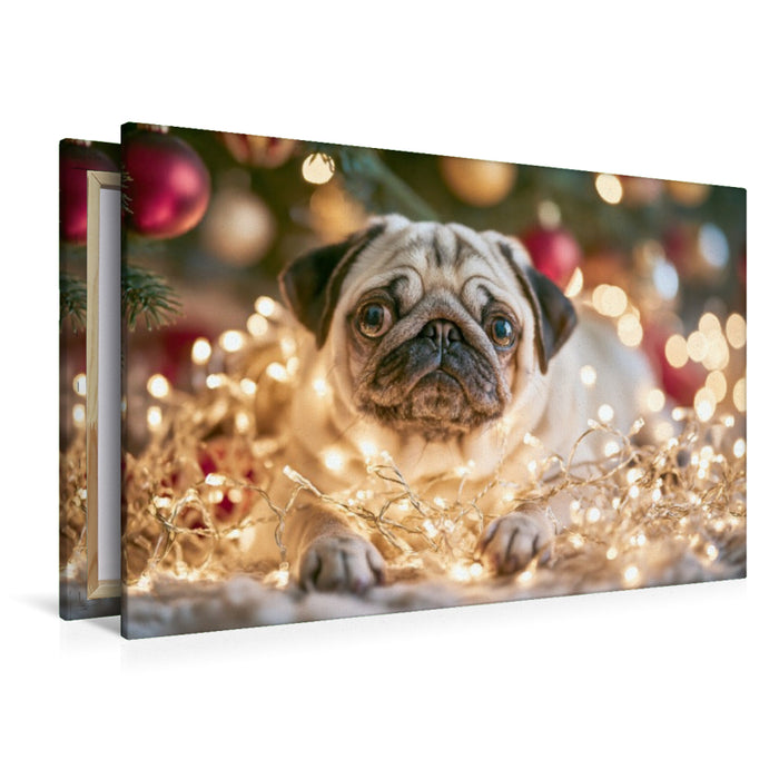 Premium Textil-Leinwand Weihnachten ist Liebe auf vier Pfoten