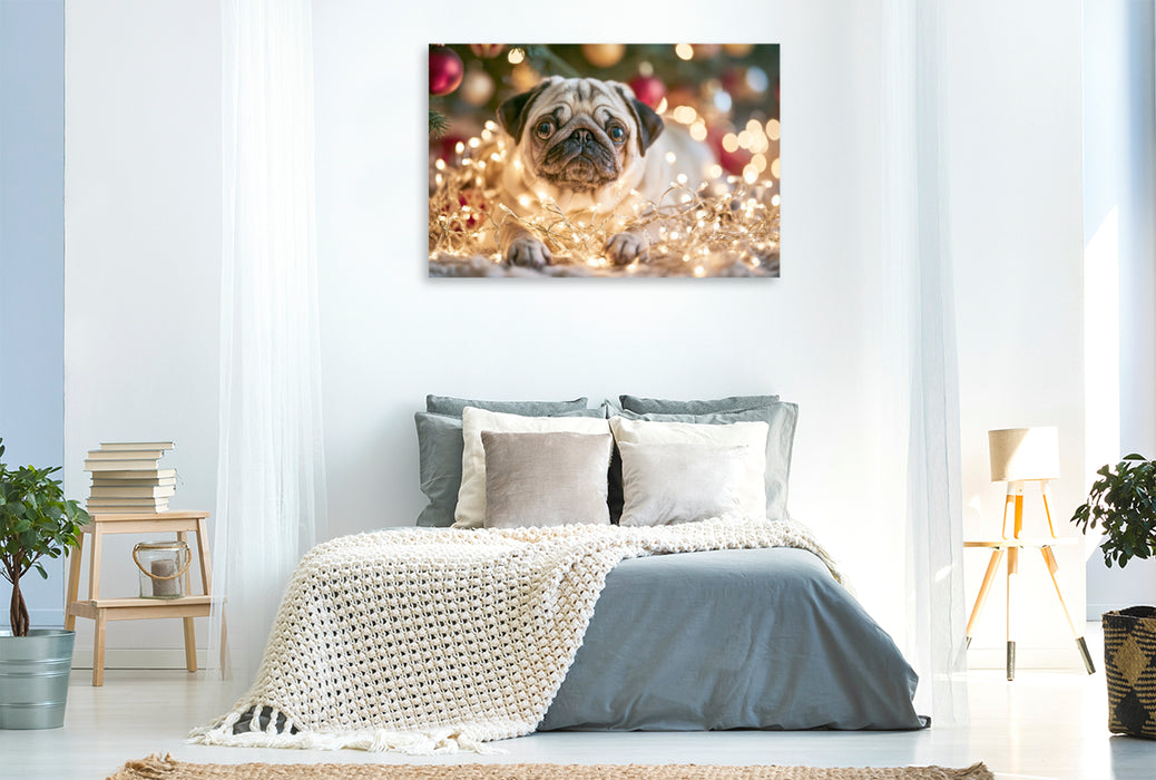 Premium Textil-Leinwand Weihnachten ist Liebe auf vier Pfoten