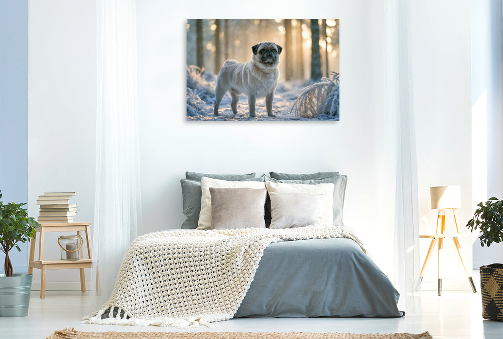 Premium Textil-Leinwand Winterzauber auf vier Pfoten