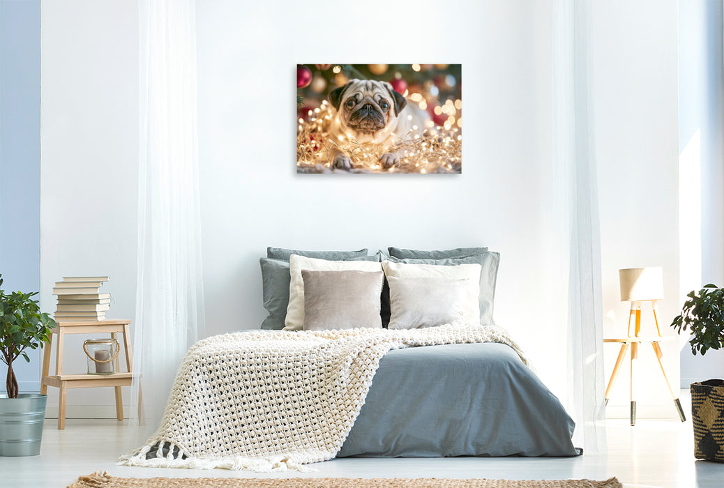 Premium Textil-Leinwand Weihnachten ist Liebe auf vier Pfoten