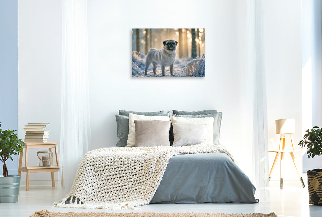 Premium Textil-Leinwand Winterzauber auf vier Pfoten